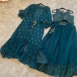 Like new 3 piece crop top bottom and cardigan lots of flare ! india traditional